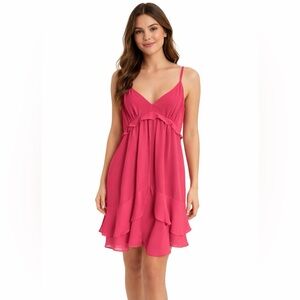 nwt BCBGeneration Tiered Mini Dress Sleeveless Babydoll Dress Red Pink Medium